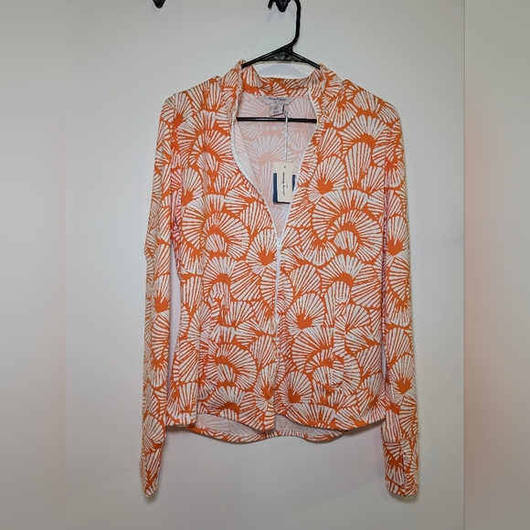 Tommy Bahama Golf Orange Shell Print SPF 50 Zip Jacket Coastal Sport L NWT - Picture 2 of 9